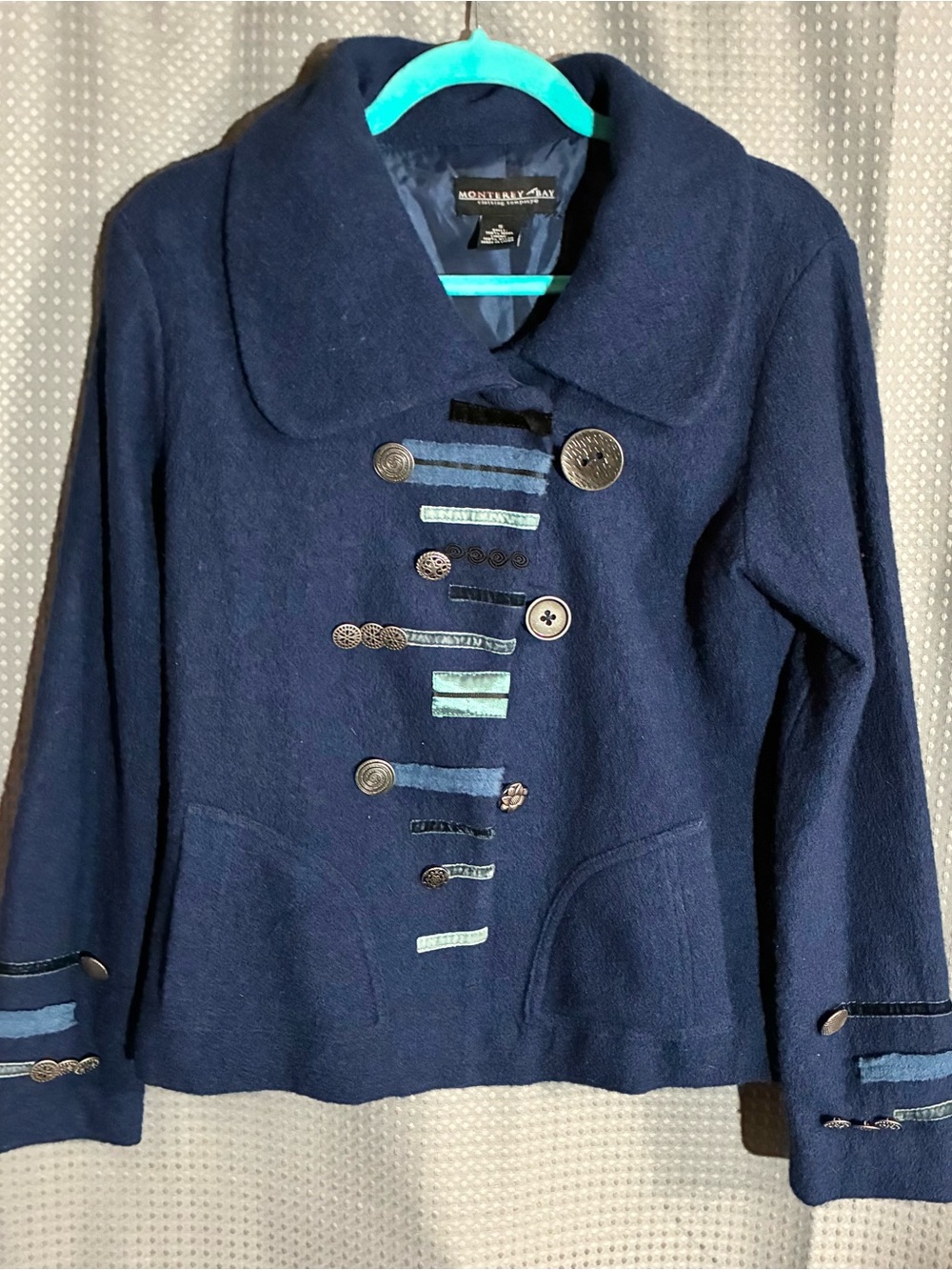 Monterey Bay Decorative-Button Wool Blend Pea Coat Sz S Jacket Outerwear Artsy